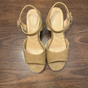 Tommy Hilfiger Tan Ankle-Strap Wedge Sandals